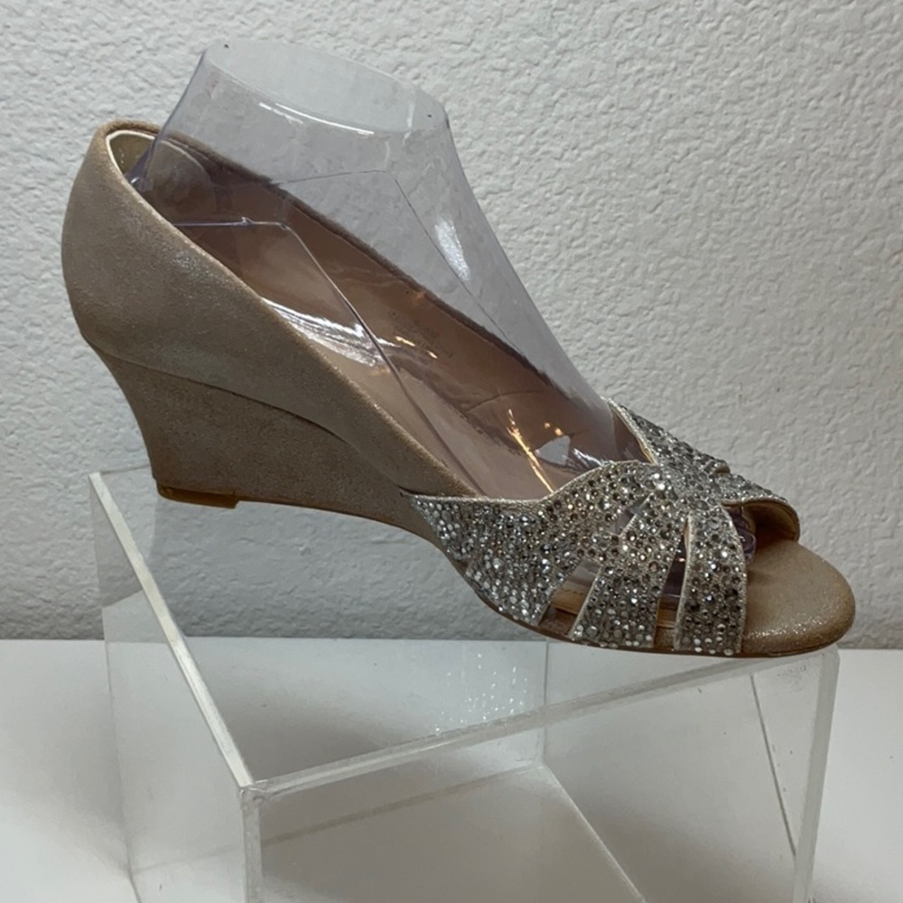 Alex Marie Elegant Champagne Rhinestone Peep-Toe Women's Heel 8.5 - Picture 2 of 10